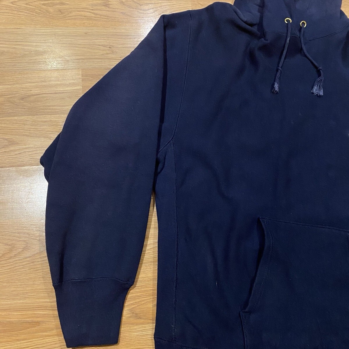 Vintage 80s Champion Reverse Weave Hoodie Size XL Navy Blue USA