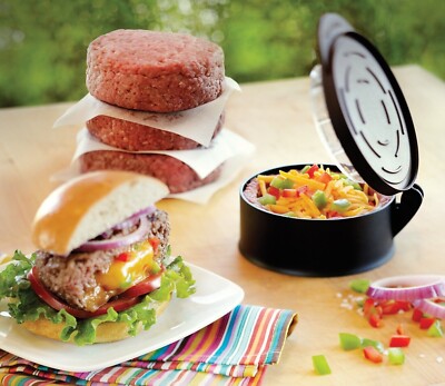Outset Grillware Hamburger Cheese Burger Stuffer Press Black 4.5'' x 2'' PFOA Free