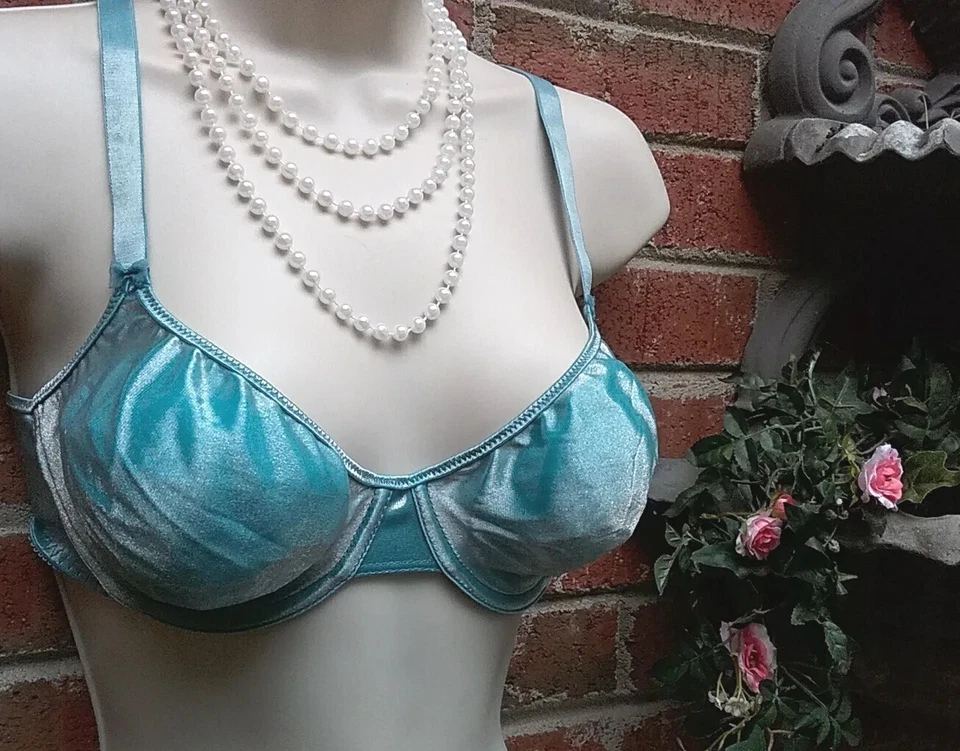 Vintage 1990's Lovable Aqua Blue Teal Iridesent Underwire Unlined Bra 34D NWOT - Image 2 of 4