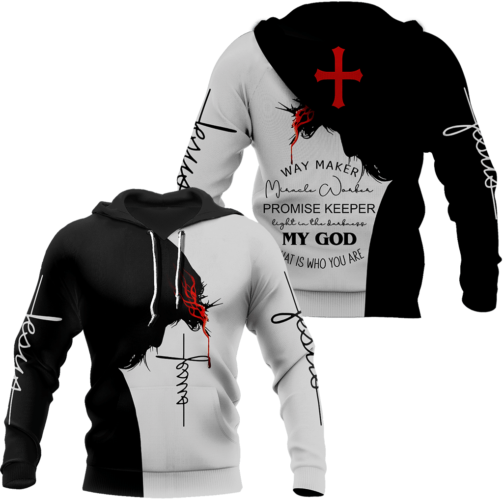 Hoodie with Black and White Jesus Printed All Over, extremely fashionable-image