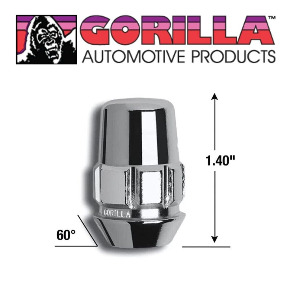 (5) Cerraduras de rueda Gorilla tuercas cromadas 1/2-20 rosca abultamiento bellota 1/2" 71481NB5 Foto 2 de 4