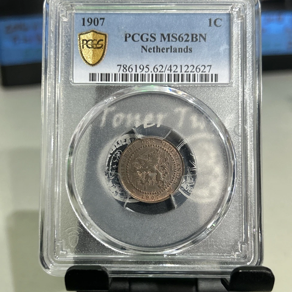 1907 Netherland 1 Cent Lion PCGS MS 62 BN True view Rare Hard To Find - Image 2 of 4