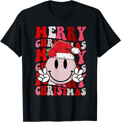 Merry Christmas Smile Face Santa Claus Hat Retro Gift Idea Tee T-Shirt Trend