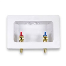 Double Washing Machine Oulet Box w/ 1/2''in Barb Valves White ABS 1/4 Turn Valve