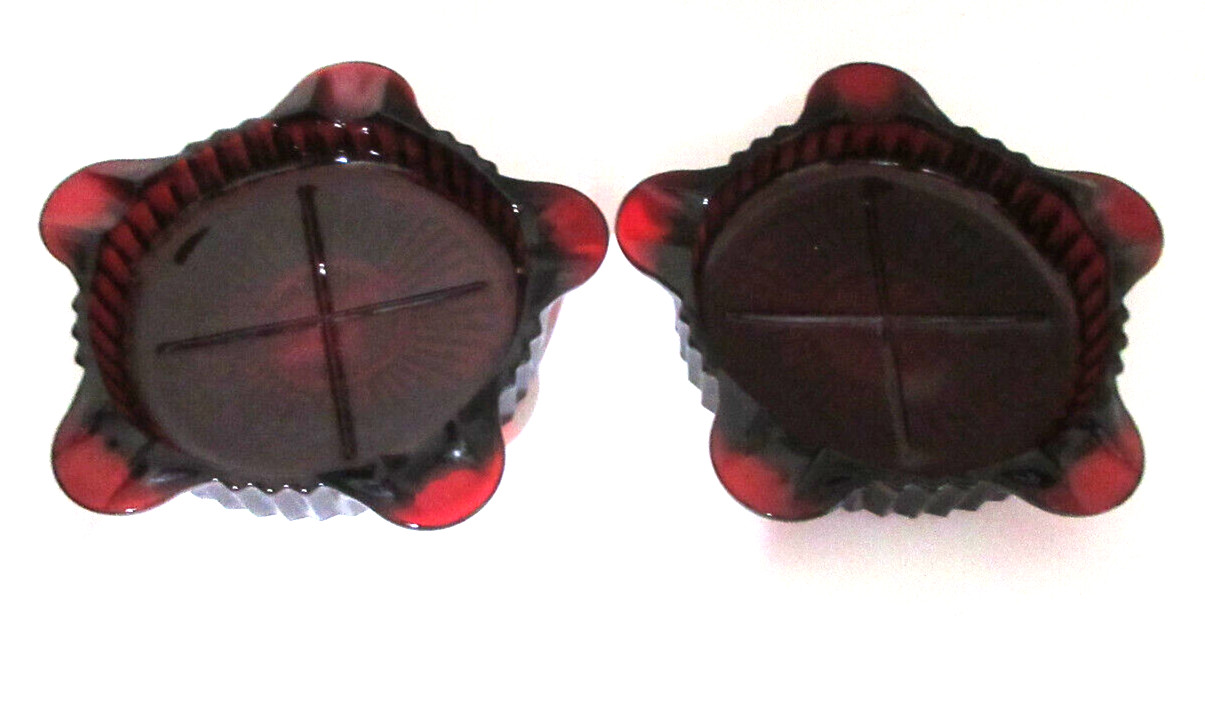 Ashtrays Anchor Hocking Ruby Red Glass Queen Mary 4"x1.5" Tall Set 2 Vtg '50s