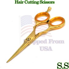 Full Gold Barber Razor Edge Hair Cutting Scissors 5.5" Beauty Instrument BTS-431