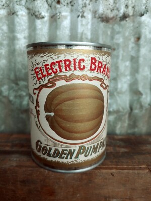 Antique Advertising Can Electric Brand Golden Pumpkin Pie Olney Floyd Oneida NY