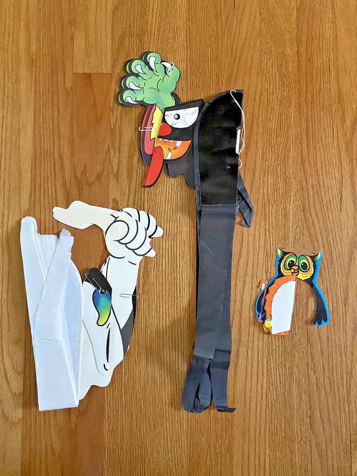 3 件老式模切/蜂窝悬挂纸鬼、怪物和猫头鹰 — 第 2/4 张图片