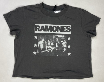 H&M Ramones Crop Graphic T-shirt Women Medium Gray Short Sleeve Music Merch