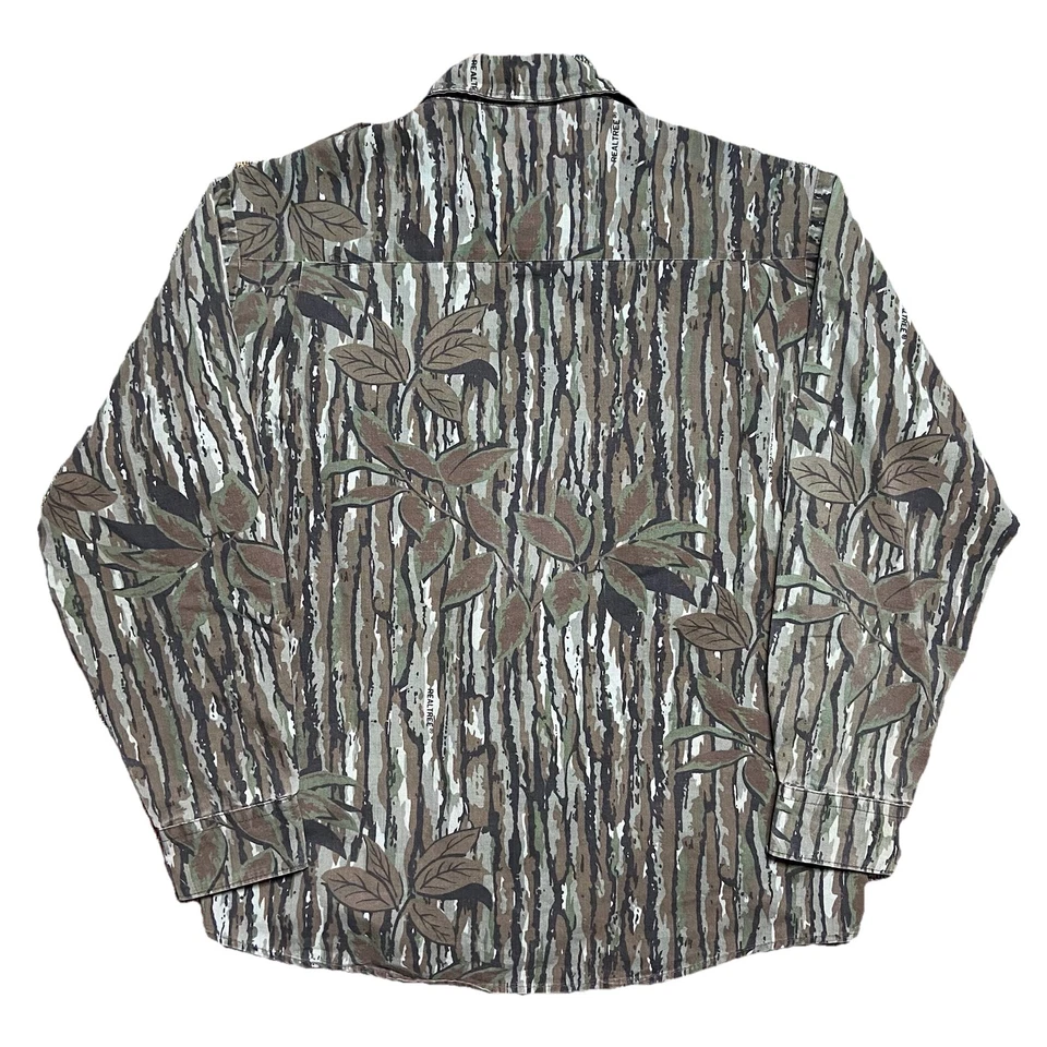 Camisa Realtree Años 90 Camuflaje Botón Camuflaje Caza Corteza Verde Marrón Paredes Mediana Foto 2 de 4