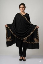 Sanskriti Vintage Black Pure Wool Shawl Hand Embroidered Suzani Stole Scarf Wrap