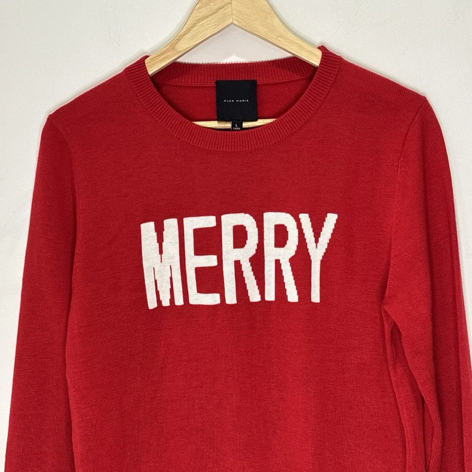 Alex Marie Classic Holiday Christmas Crewneck Sweater Merry Size Large B94 - Image 2 of 4
