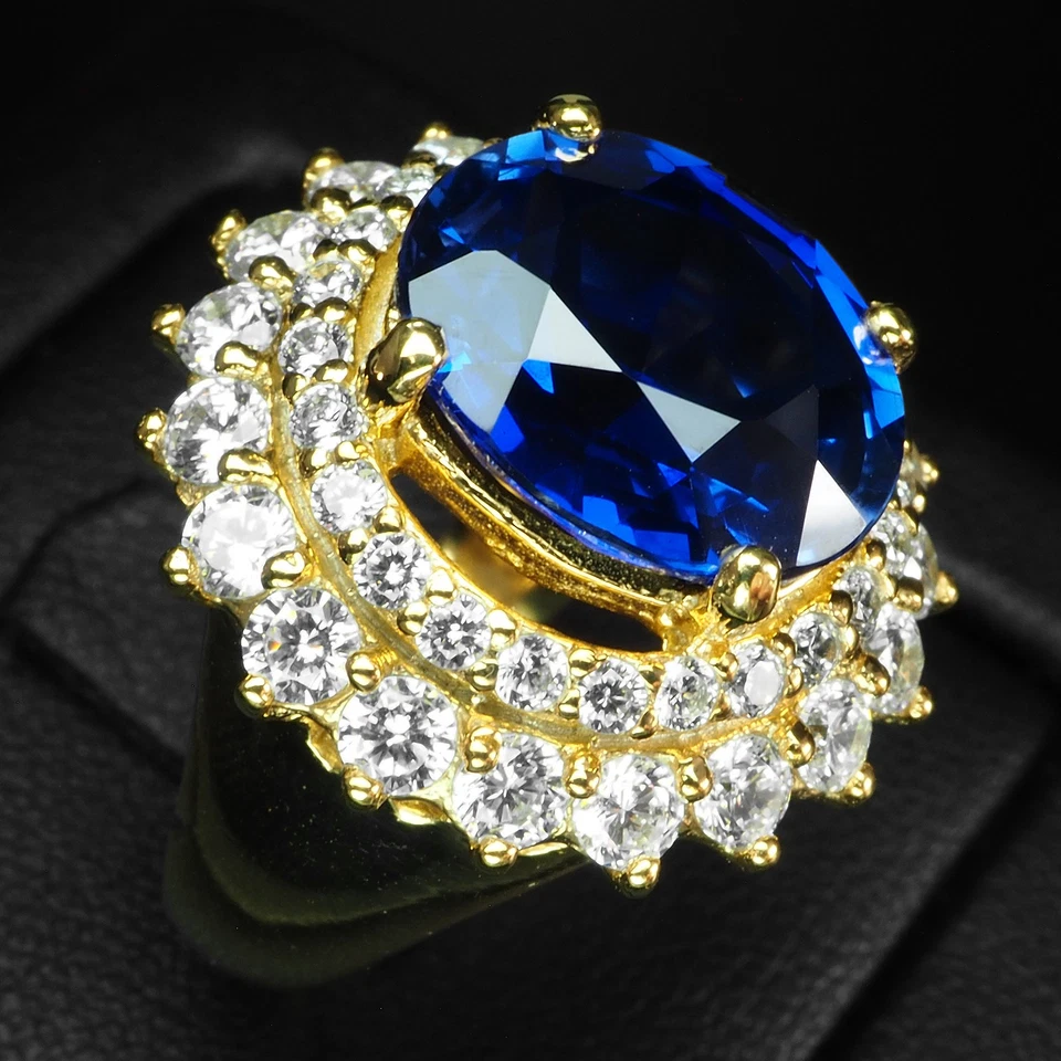 Anillos hechos a mano aterciopelados de plata de ley 925 de 12,70 quilates con zafiro azul real talla 6,25 Foto 3 de 4