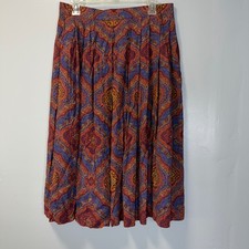 Vintage Liz Claiborne Collection Paisley Rayon Midi Skirt Blue Orange Size 14