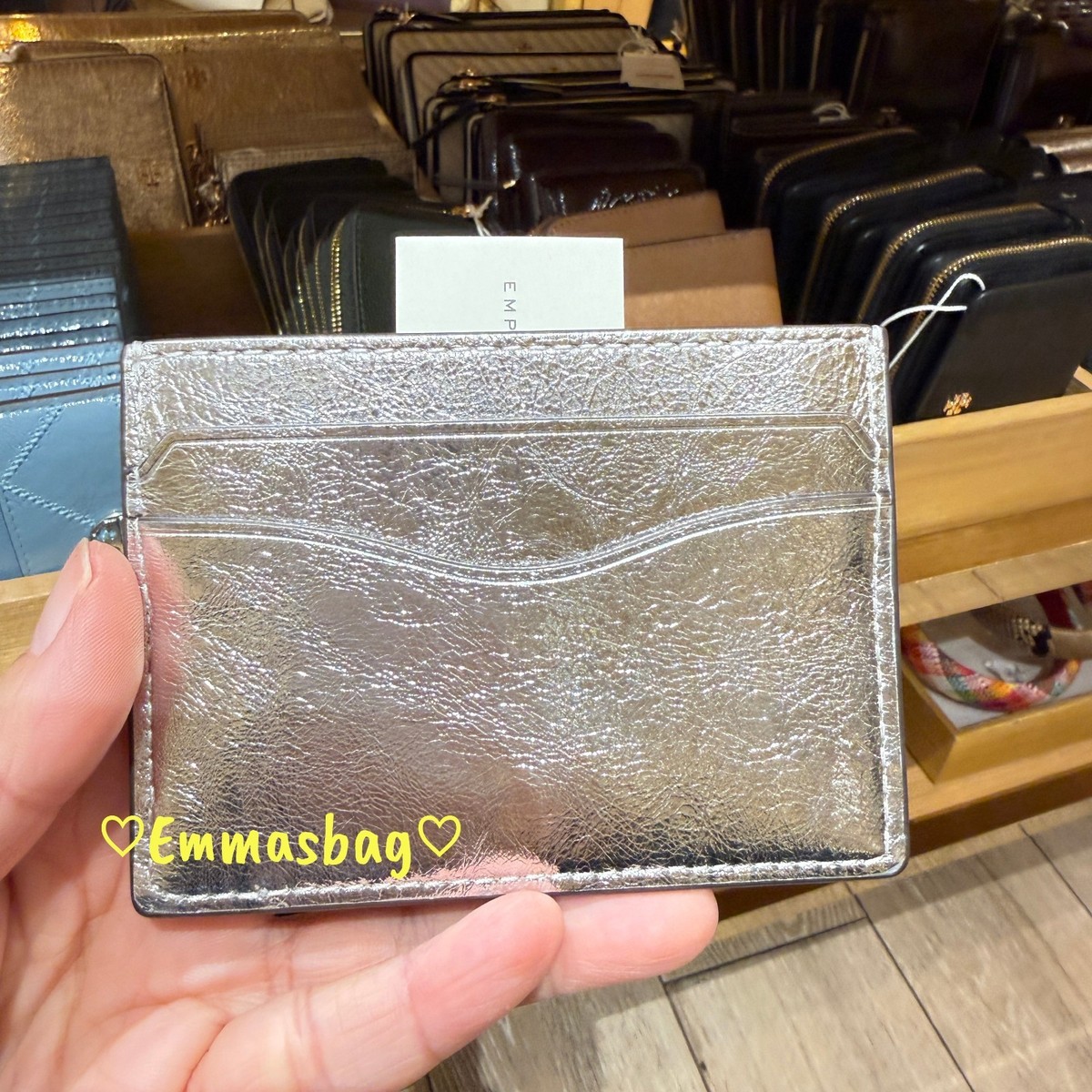 Tory Burch Emerson Slim Card Case 176915 Crinkle Metallic Leather