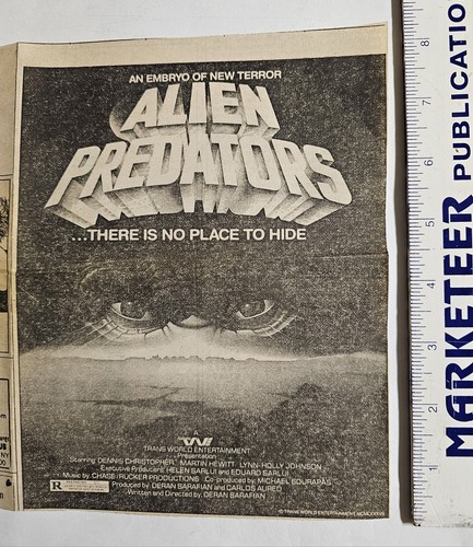 ALIEN PREDATORS Vintage 1986 NYC Newspaper Ad / + DEATH BEFORE DISHONOR on back!
