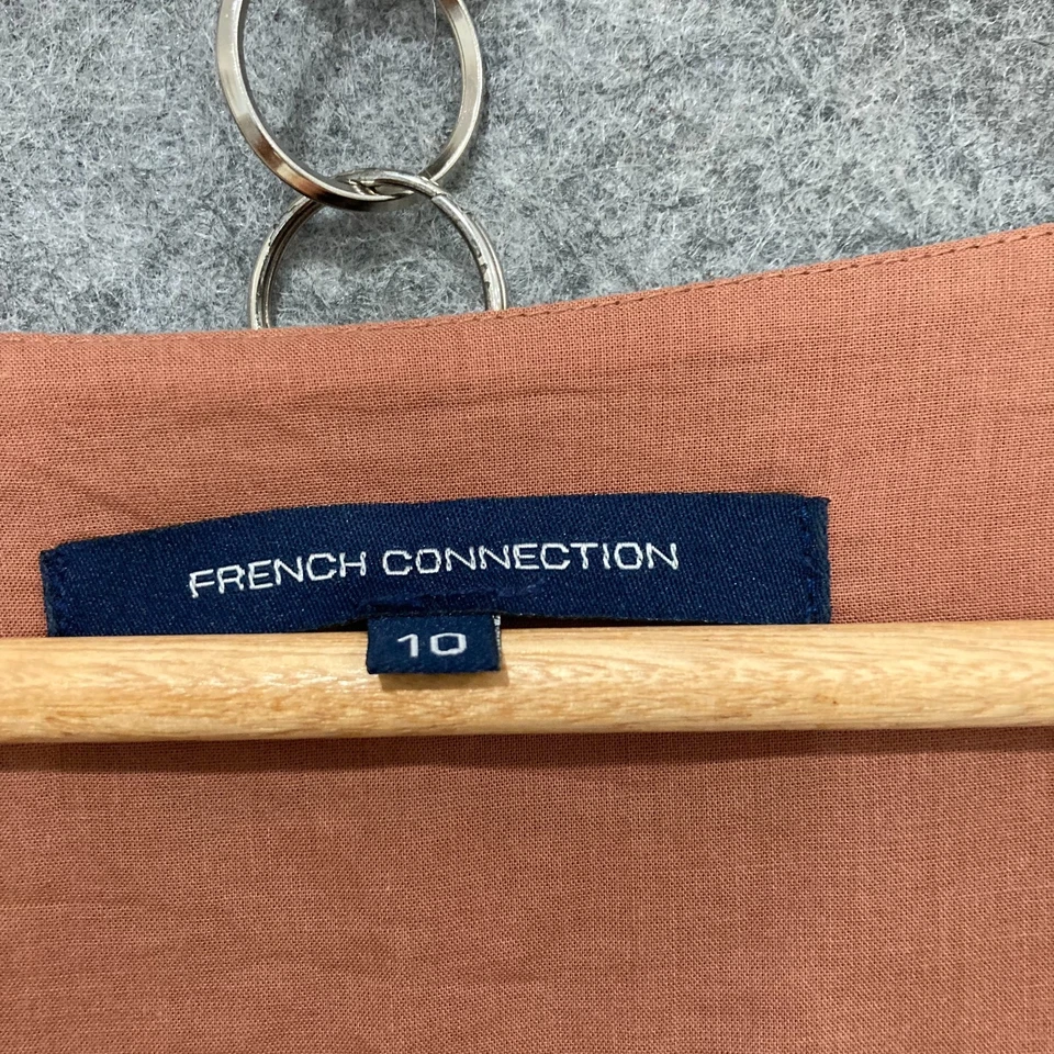 Vestido French Connection para mujer talla 10 marrón manga corta cuello en V bolsillos lino Foto 4 de 4