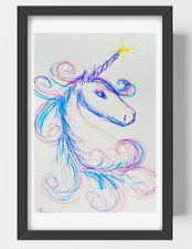 GUAJARDO Original Expressionism Fantasy Unicorn 9X6 Paper Signed Art