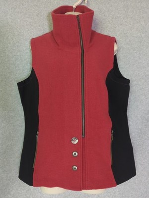 Icelandic Design Wool Hybrid Vest Red Women s XL Zipper Button Accents Stretch