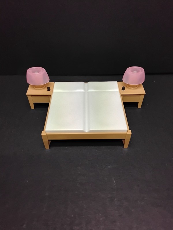 Dollhouse Bed With Built In Lights On Night Stands Works Doll House Furniture...