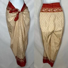 Boho Vintage Satin Pants GUC OSFA Mixed Florals Tie Waist Flowy Cut