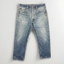 Levis 501 Mens Jeans 34x30 Light Wash Distressed Straight Leg Button Fly