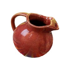 Vintage 60's Ceramic Pottery Clay Pitcher Red Glazed Marked Made In USA