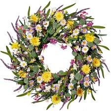 Sggvecsy Daisy and Lavender Wreath 24    24 inches outer diameter , Colorful