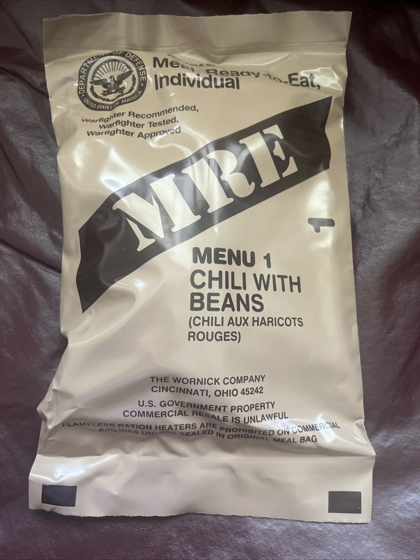 Collectible Meal Ready To Eat Military MRE MENU NO 1 Chili With Bean Sealed 2025