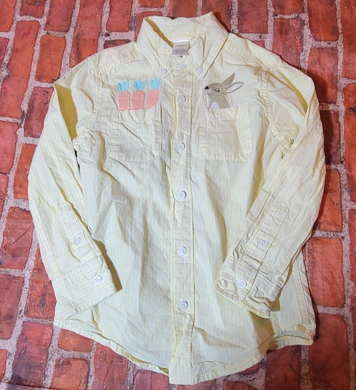 Gymboree Spring Celebrations  Pinstripe Bunny Poplin Button Up Easter Shirt Sz 7