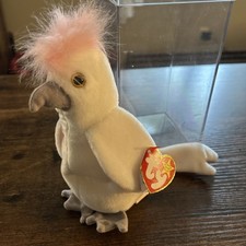 KuKu Cockatoo Retired Ty Beanie Baby White Bird Pink Hair Mint Condition w/ Tags