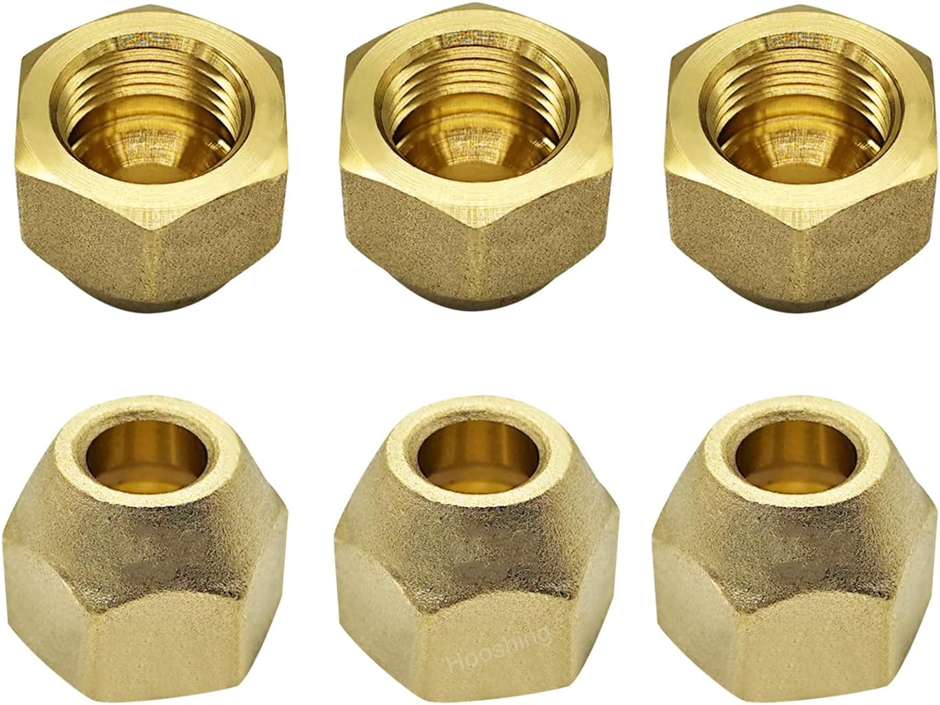 6 Pack 1/4" Brass Flare Nut, SAE 45 Degree Flare Tube Fitting