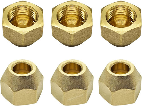 6 Pack 1/4" Brass Flare Nut, SAE 45 Degree Flare Tube Fitting