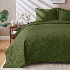 King Size Olive Green Comforter Set, Lightweight Summer Quilt Set, Soft  Breath