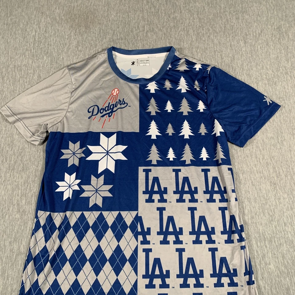 Camisa de los Dodgers de Los Ángeles Para Hombres Grande Azul Gris MLB Béisbol Feo Suéter KLEW Foto 2 de 4