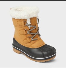 NEW Kids Size 4 Waterproof Winter Snow Boots Cognac Cat and Jack Ski Snowboard