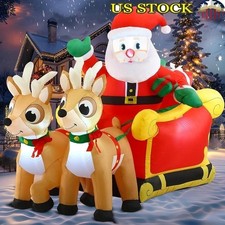Inflatable Santa Sleigh W/ Reindeer Christmas Yard Decoration LED Outdoor New