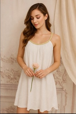 Victorian Trading Grecian Goddess Braided Sleeveless Gauze Dress White 39B