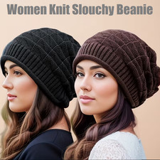 Stretchy Breathable Women's Beanie Oversize Winter Hat Ski Fleece Slouchy Cap