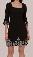 Adrianna Papell Women's Black Beaded Square-Neck A-Line Dress Size 16
