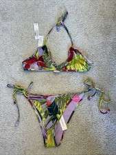 New Accessorize Lilac Print Reversible Bikini - Size 12 Top & 14 Bottoms