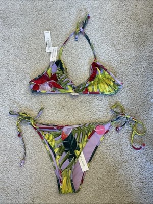 New Accessorize Lilac Print Reversible Bikini - Size 12 Top & 14 Bottoms