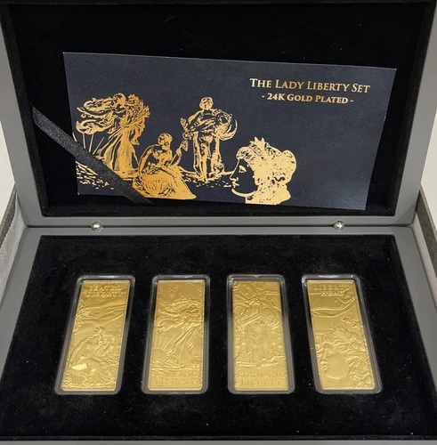 2022 Barbados The Lady Liberty Set 4x 24k Gold Plated 1oz Silver Coins Only 500