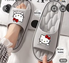 HELLO KITTY Rare Light Gray Slippers Slides Women's 9