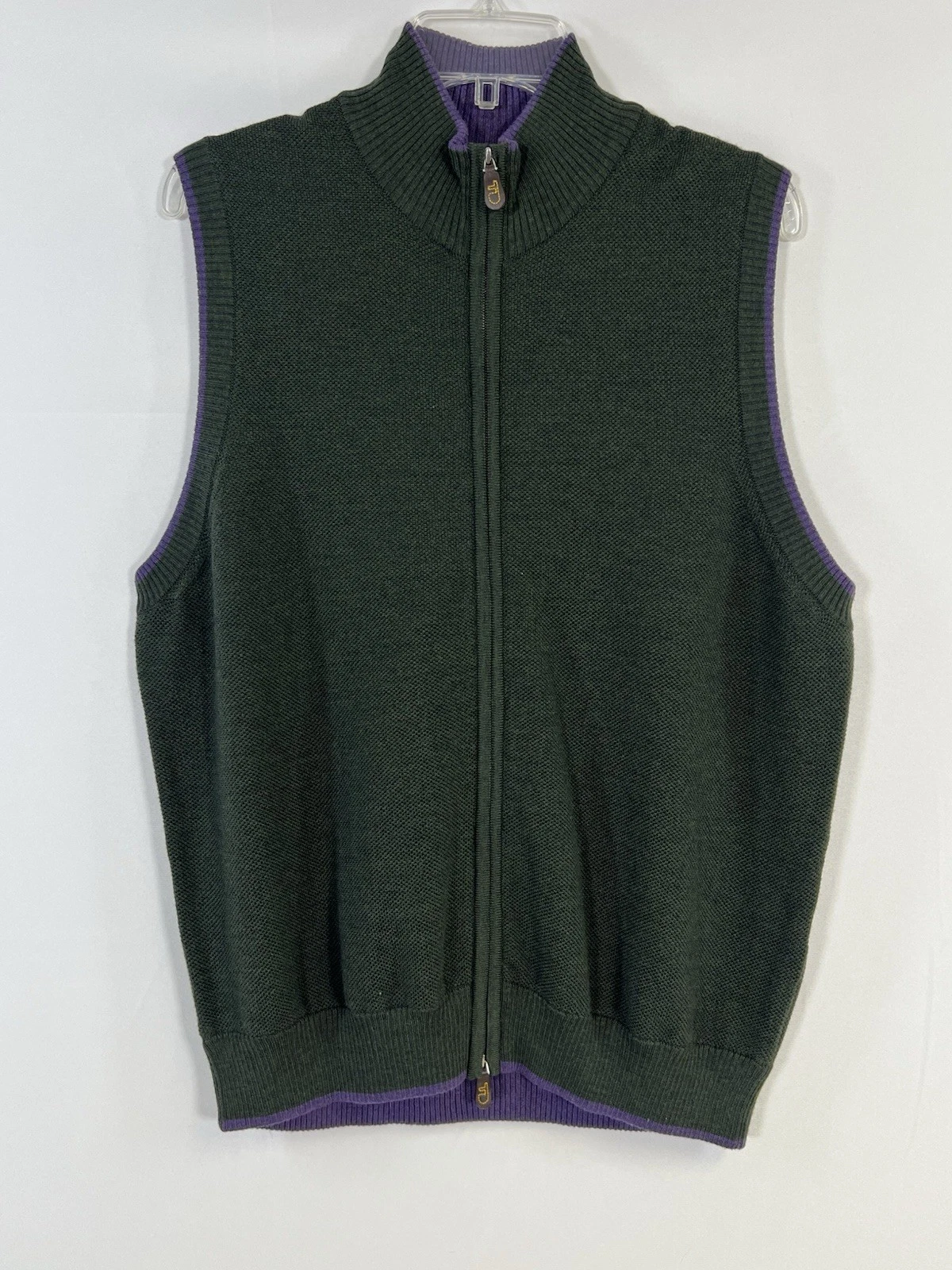 Thomas Dean Extra Fine Merino Wool Men's Vest Size M Made In Italy Full Zip