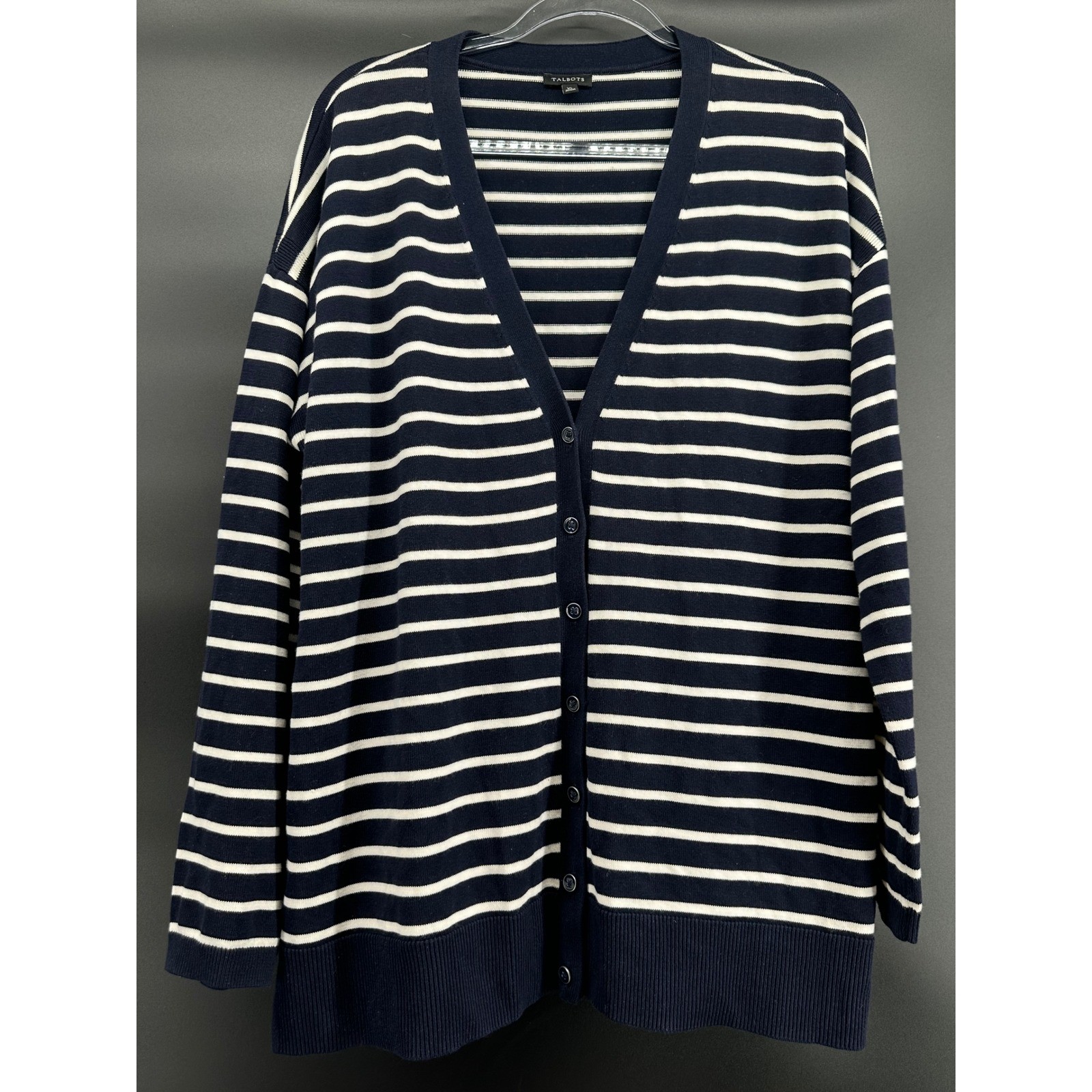 Talbots Striped Split Hem Cardigan SweaterLarge N… - image 1