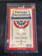 AMERICA !! New Annin 3 ft x 6 ft Pleated Fan Patriotic Decoration - Made In USA