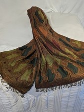 Vintage SMITHSONIAN 100% Rayon Scarf Extra Long Shawl Wrap Beautiful FALL Colors