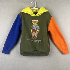 Polo Ralph Lauren Polo Bear Hoodie Boys Sz 7 Multi Colorblock Fleece Preppy 90s