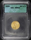 New Listing1926 $2.50 Indian Head Gold Quarter Eagle ICG MS-63